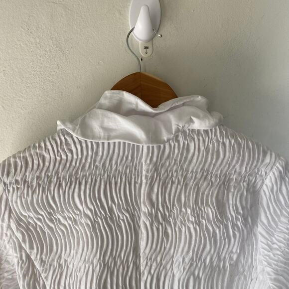 Samuel Dong S Cotton Textured‎ Wired Ruffle Blouse Jacket Office Siren Coquette - Picture 8 of 9